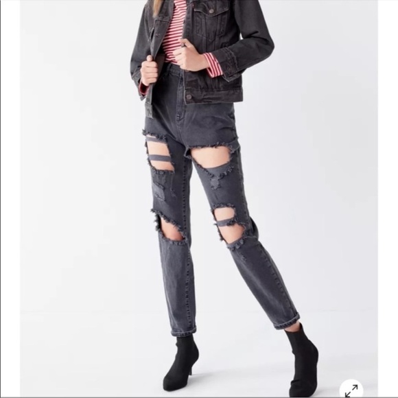 NEW BDG UO Grunge High Rise Mom Distressed Jeans Black Grey 25 goth y2k - Picture 2 of 13